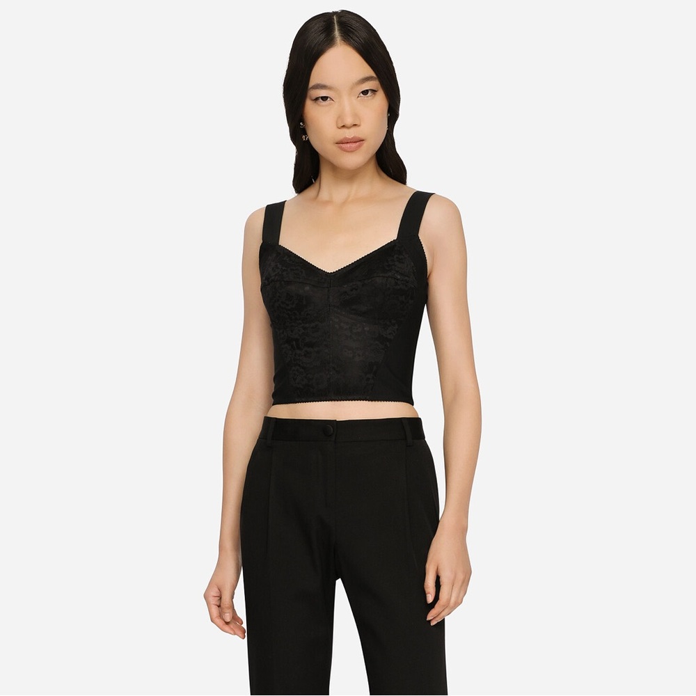 Dolce & Gabbana Shaper Corset Bustier Top in Black Jacquard and Lace IT 46